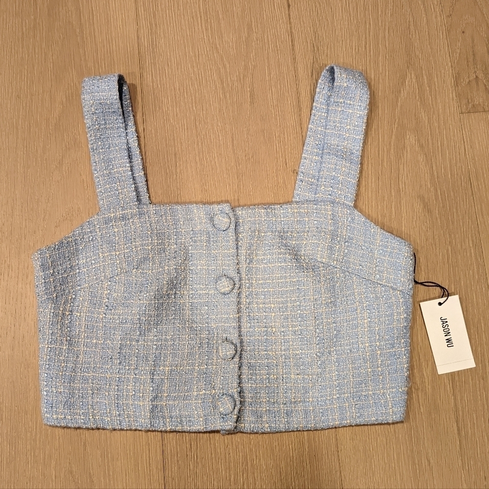 Blue Tweed Crop Top